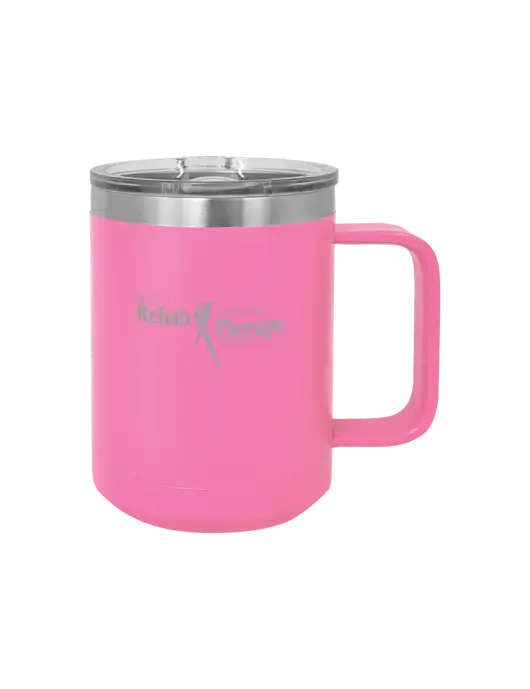 Polar Camel 15 oz Powder Coated Pink Vacuum Insulated Mug with Slider Lid w/Sports Rehab Logo