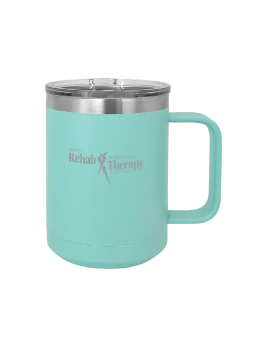 Polar Camel 15 oz Powder Coated Seafoam Vacuum Insulated Mug with Slider Lid w/Sports Rehab Logo