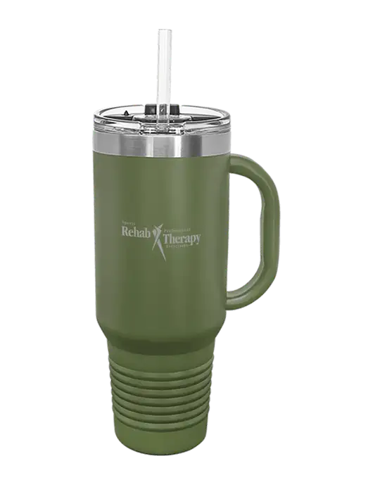 Polar Camel 40 oz. Powder Coated Vacuum Insulated Olive Travel Mug with Straw w/Sports Rehab Logo