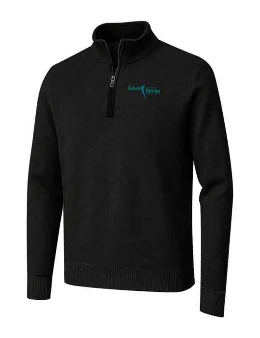 Brooks Brothers Black Washable Merino Birdseye 1/4-Zip Sweater w/Sports Rehab Logo