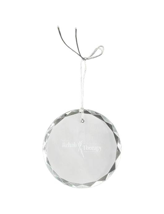 3" Crystal Round Faceted Ornament w/Sports Rehab Logo