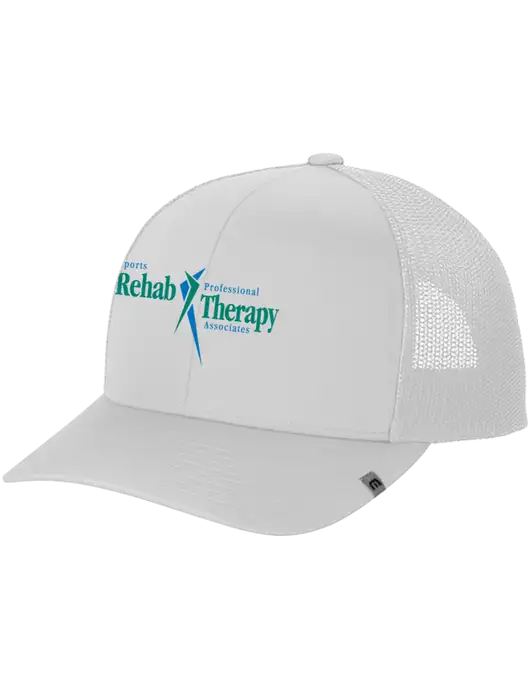 TravisMathew White Cruz Trucker Cap w/Sports Rehab Logo