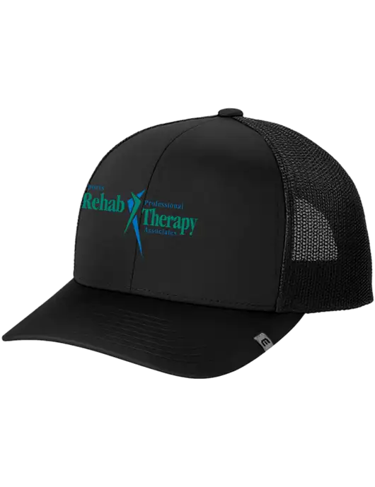 TravisMathew Black Cruz Trucker Cap w/Sports Rehab Logo