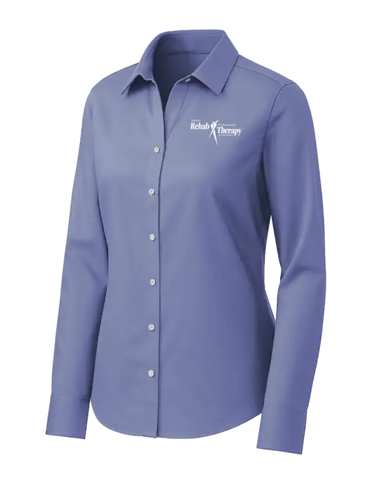 Brooks Brothers Womens Royal Blue Wrinkle-Free Stretch Pinpoint Shirt w/Sports Rehab Logo