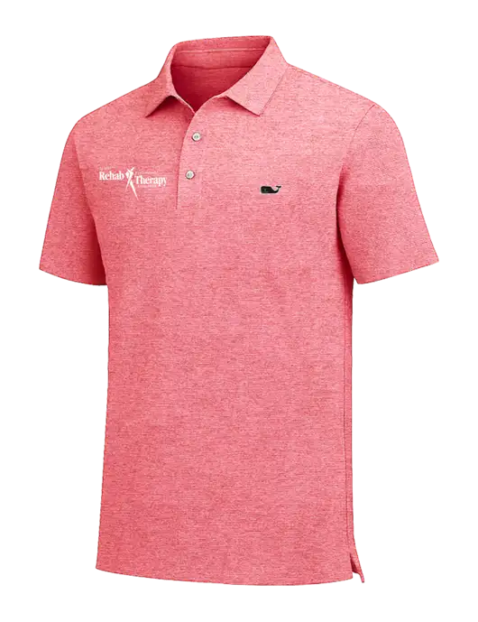 Vineyard Vines Destin Stripe Coral Sankaty Polo w/Sports Rehab Logo