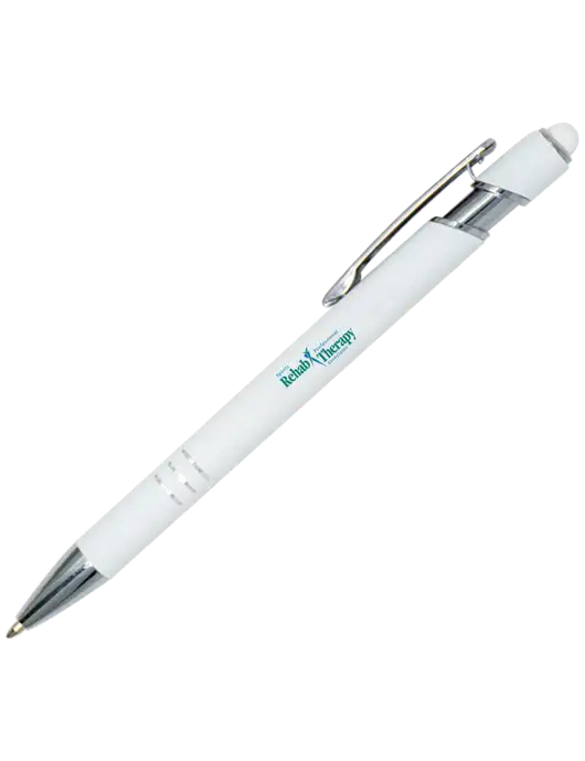White Cosmo Glide Stylus Pen - Black Ink w/Sports Rehab Logo