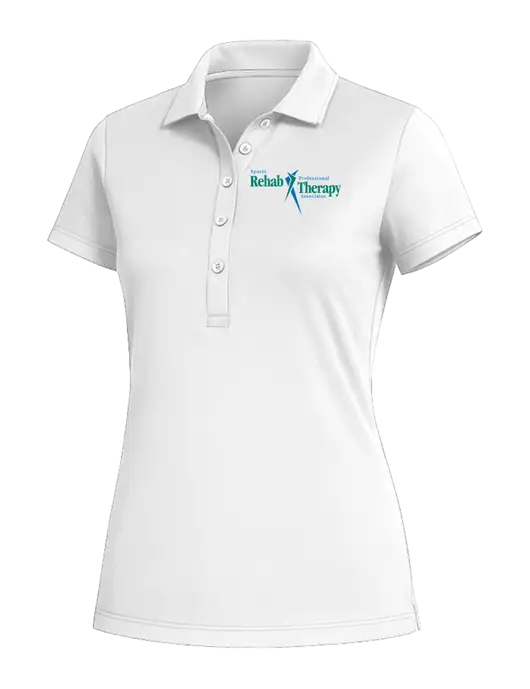 Fairway & Greene Womens White Claire Tech Polo w/Sports Rehab Logo