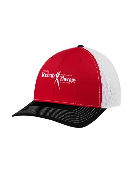 Richardson Adjustable Snapback Original 112 Trucker Cap Black/Red/White Mesh w/Sports Rehab Logo