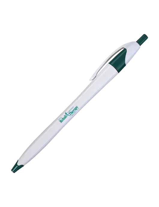 Novella White/Dark Green Classic Pen - Blue Ink w/Sports Rehab Logo