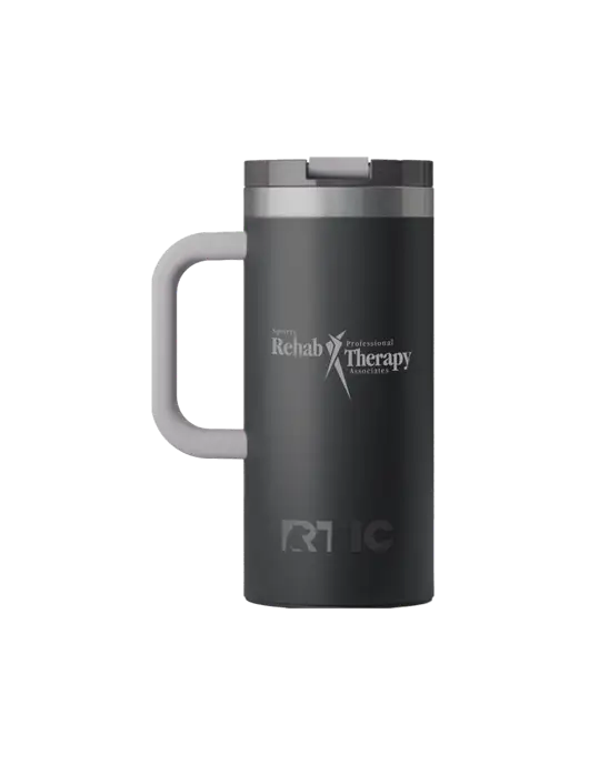 RTIC Road Trip 16 oz Charcoal Travel Mug w/Sports Rehab Logo