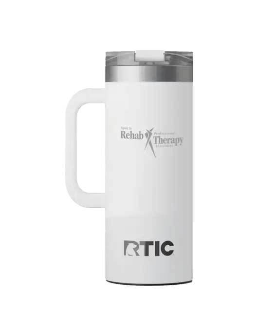 RTIC Road Trip 20 oz White Travel Mug w/Sports Rehab Logo