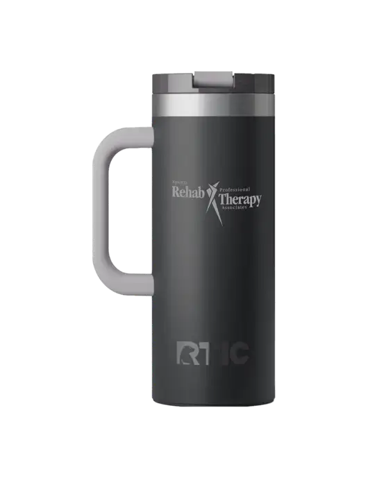 RTIC Road Trip 20 oz Charcoal Travel Mug w/Sports Rehab Logo