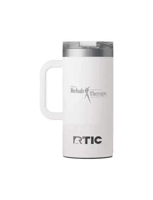 RTIC Road Trip 16 oz White Travel Mug w/Sports Rehab Logo