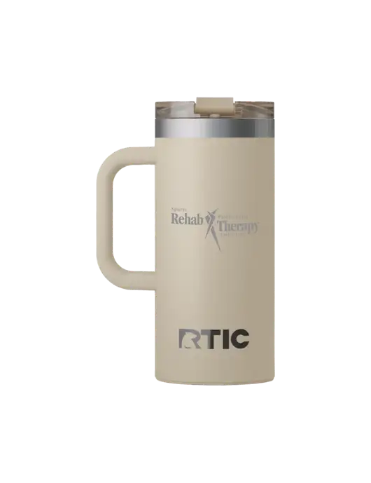 RTIC Road Trip 16 oz Tan Travel Mug w/Sports Rehab Logo