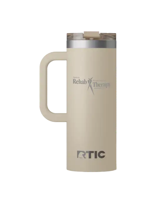 RTIC Road Trip 20 oz Tan Travel Mug w/Sports Rehab Logo