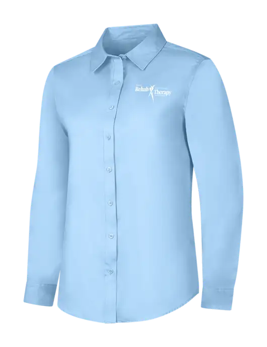 Womens Light Blue Long Sleeve Superpro React Twill Shirt w/Sports Rehab Logo