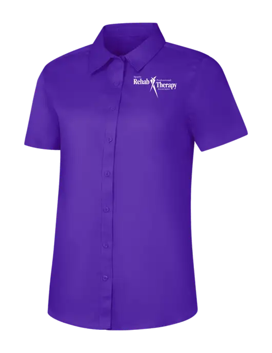 Womens Purple Short Sleeve Superpro React Twill Shirt w/Sports Rehab Logo