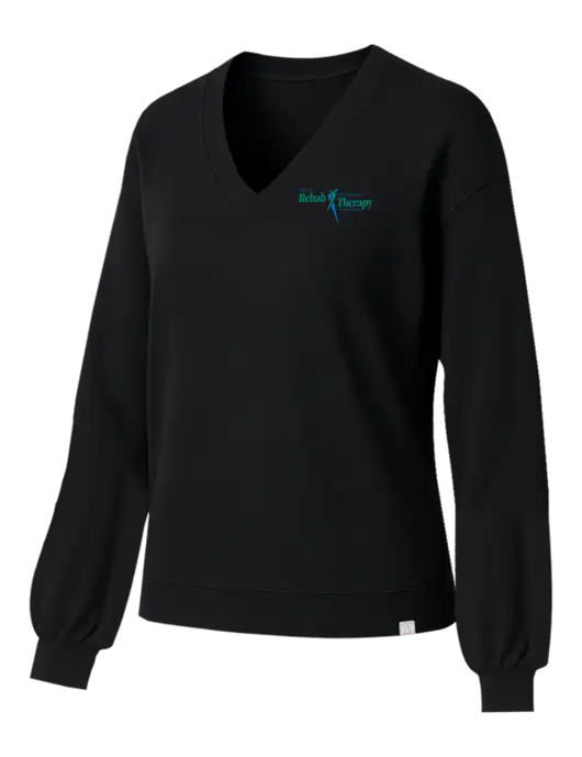 TravisMathew Womens Long Weekend Black V-Neck
 w/Sports Rehab Logo