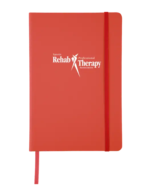 Red Comfort Touch Bound Journal 5 ¾" W x 8 ½” H w/Sports Rehab Logo