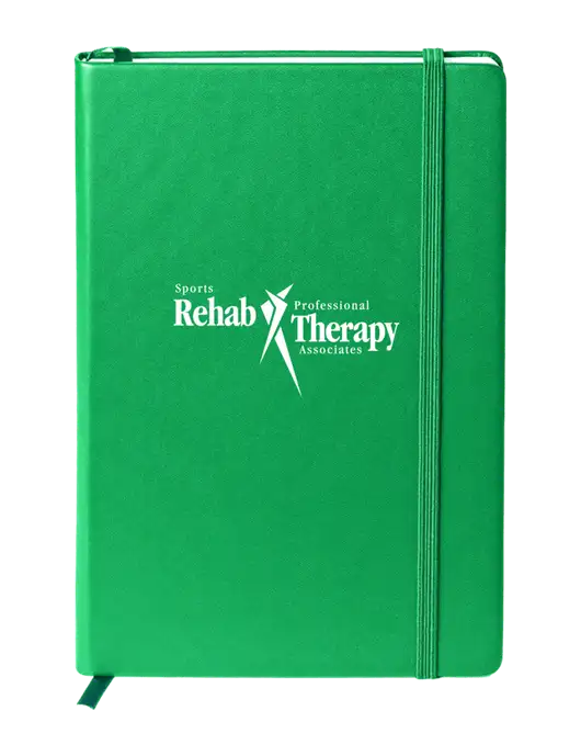Neoskin Green Hard Cover Journal 5.75 x 8.375
 w/Sports Rehab Logo