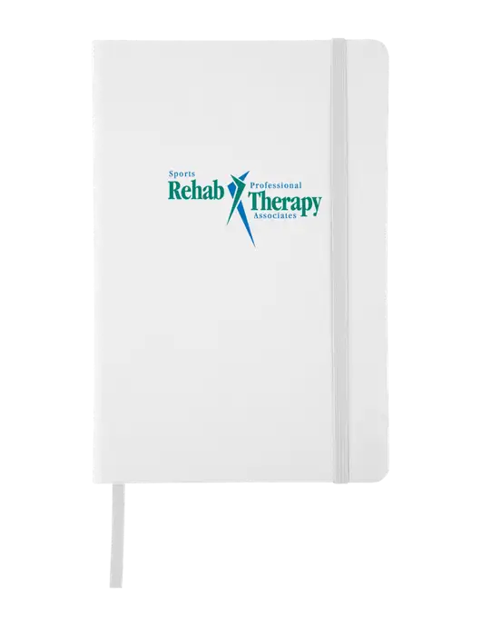 White Comfort Touch Bound Journal 5 ¾" W x 8 ½” H w/Sports Rehab Logo