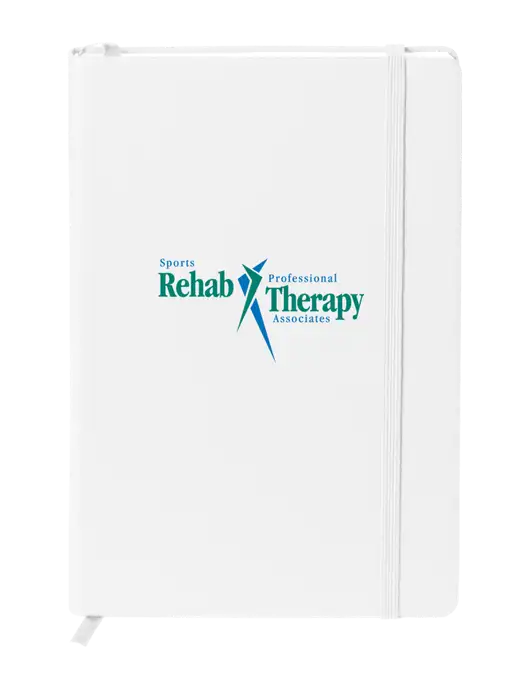 Neoskin White Hard Cover Journal 5.75 x 8.375
 w/Sports Rehab Logo