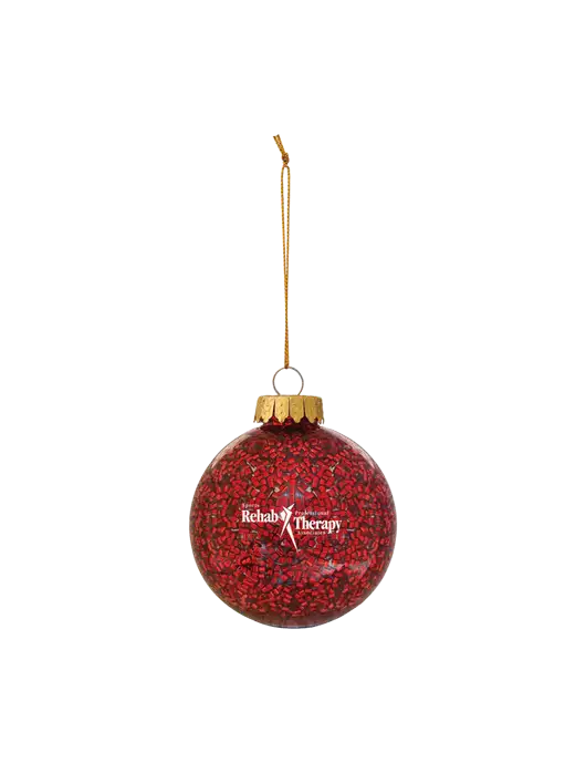 Red Shimmer Sphere Ornament w/Sports Rehab Logo