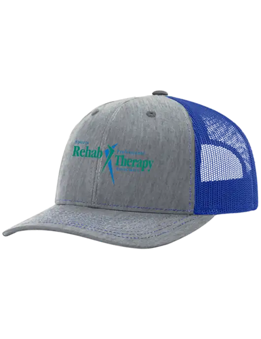 Richardson Adjustable Snapback Original 112 Trucker Cap Heather Light Grey w/Royal Mesh w/Sports Rehab Logo