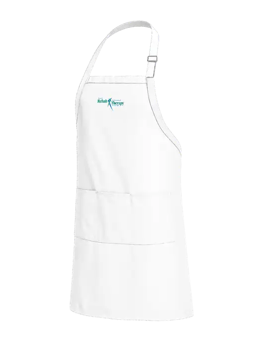 Easy Care Extra Long Bib White Apron with Stain Release w/Sports Rehab Logo