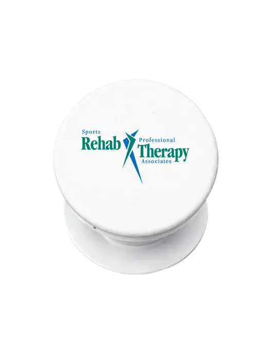 White PopPal Cell Phone Holder w/Sports Rehab Logo