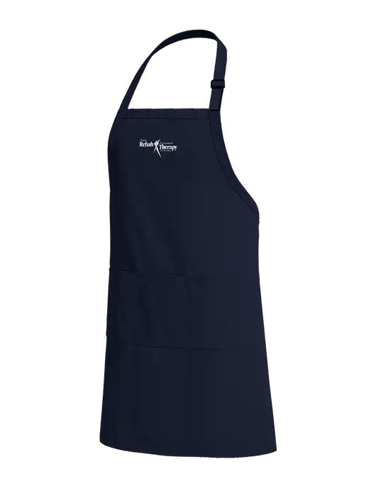 Easy Care Extra Long Bib Navy Apron with Stain Release w/Sports Rehab Logo