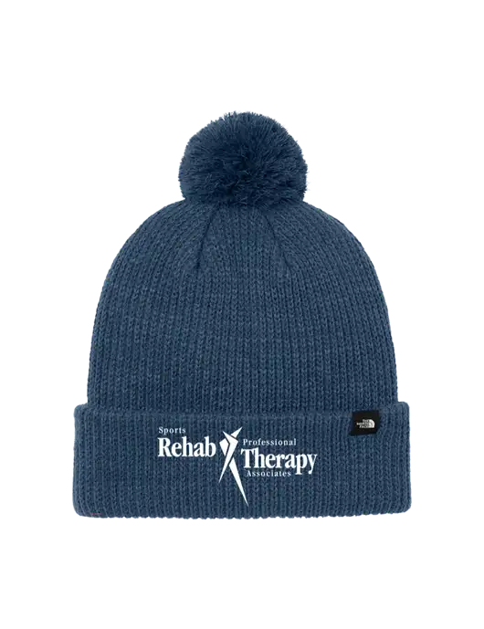 The North Face Light Navy Pom Beanie w/Sports Rehab Logo