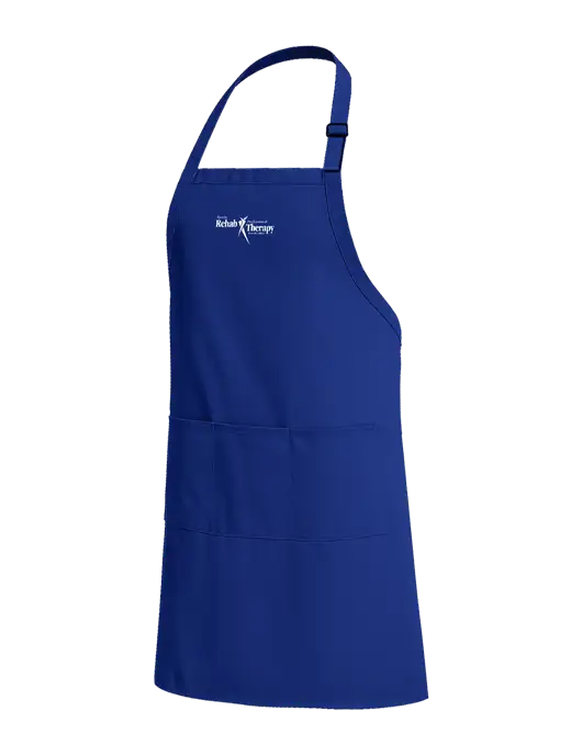 Easy Care Extra Long Bib Dark Royal Apron with Stain Release w/Sports Rehab Logo