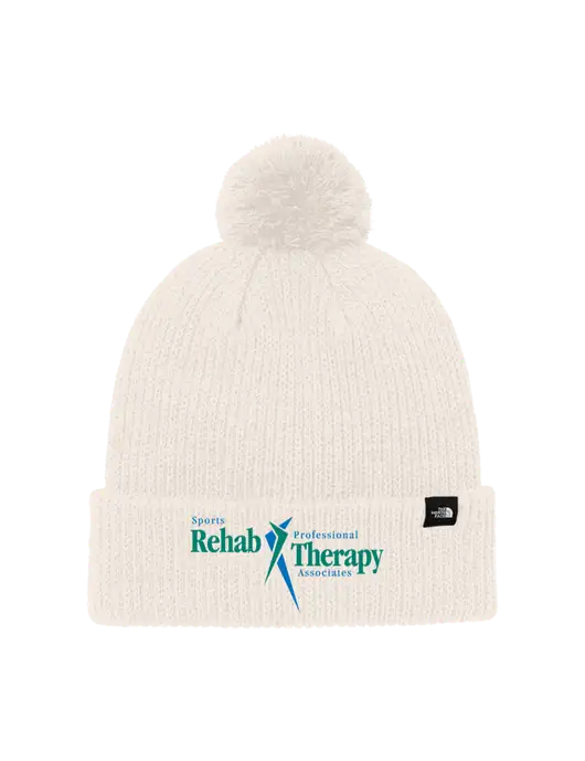 The North Face Ivory Pom Beanie w/Sports Rehab Logo