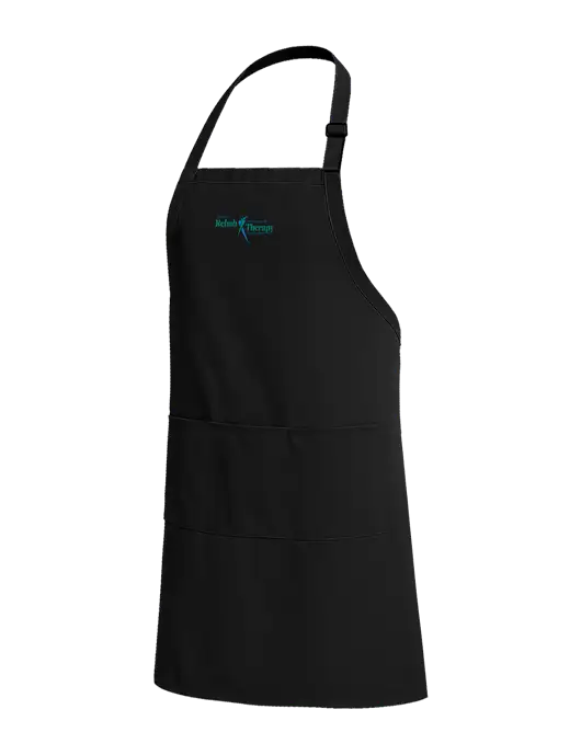 Easy Care Extra Long Bib Black Apron with Stain Release w/Sports Rehab Logo