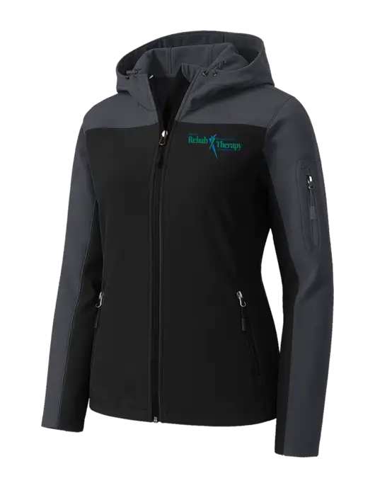 Womens Hooded Core Dark Grey/Black Soft Shell Jacket w/Sports Rehab Logo