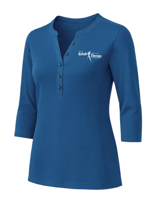 Womens Dark Royal UV Choice Pique Henley w/Sports Rehab Logo