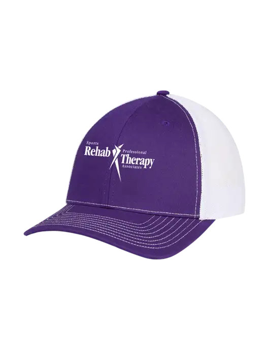 Richardson Adjustable Snapback Original 112 Trucker Cap Purple w/White Mesh w/Sports Rehab Logo