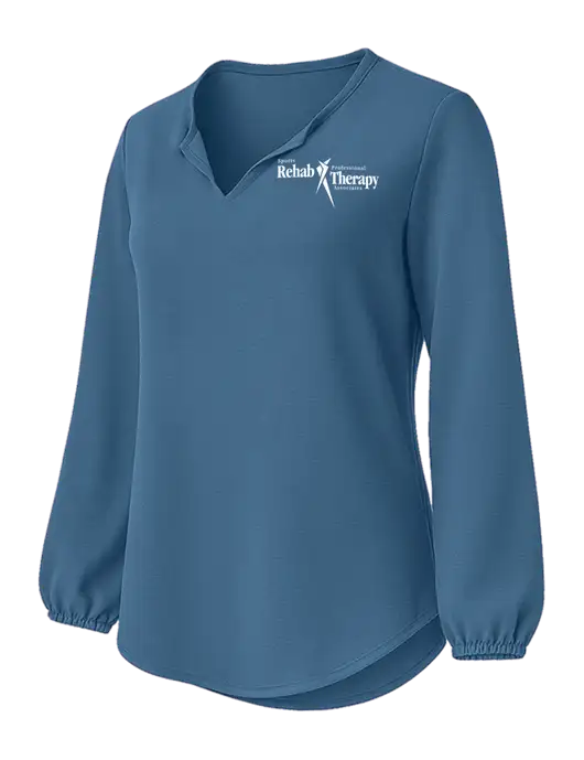 Womens Textured Light Navy Crepe Blouse w/Sports Rehab Logo