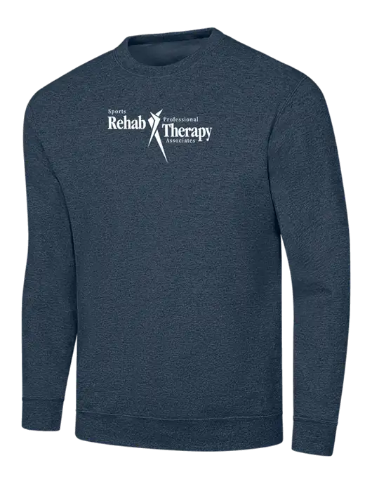 Heather Navy 7.8 oz Ring Spun Crew Sweatshirt w/Sports Rehab Logo
