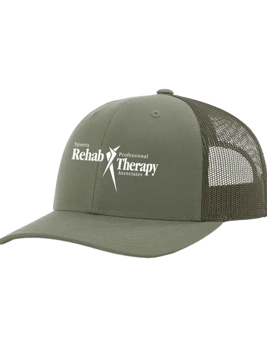 Richardson Adjustable Snapback Original 112 Trucker Cap Medium Olive w/Medium Olive Mesh w/Sports Rehab Logo