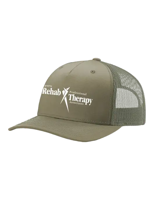 Richardson Five-Panel Trucker Olive Khaki/Light Olive Mesh Cap  w/Sports Rehab Logo