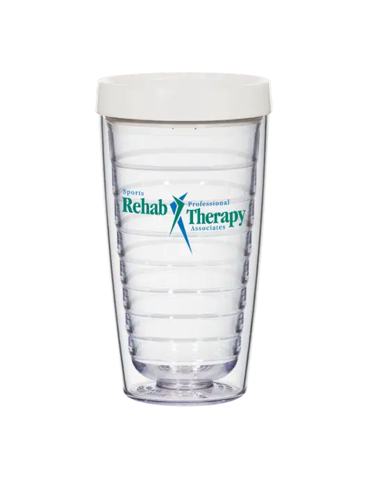 16 oz Trivex Double Wall Tumbler with White Travel Lid w/Sports Rehab Logo