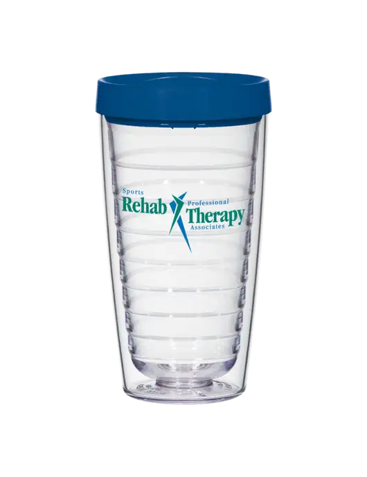 16 oz Trivex Double Wall Tumbler with Light Navy Travel Lid w/Sports Rehab Logo