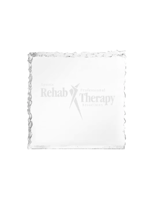 3" x 3" Clear Crushed Ice Acrylic Paperweight w/Sports Rehab Logo