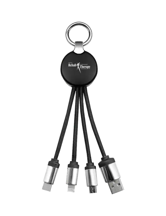 Black Light-Up Multi Charging Cable Keychain w/Sports Rehab Logo
