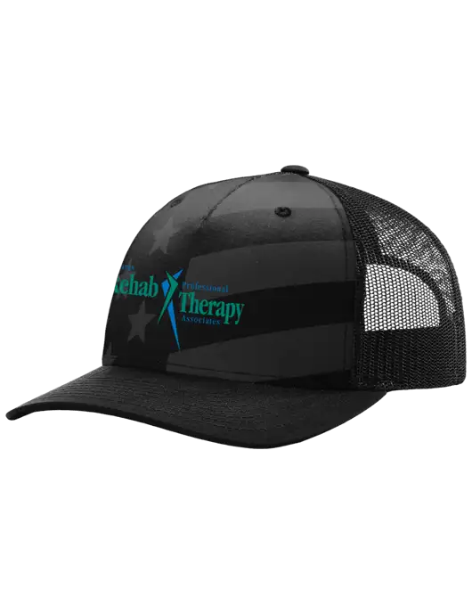 Richardson Five Panel Stars and Stripes Trucker Cap w/Sports Rehab Logo