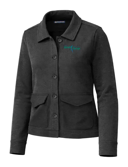 Brooks Brothers Womens Mid-Layer Very Dark Grey Heather Stretch Button Jacket w/Sports Rehab Logo