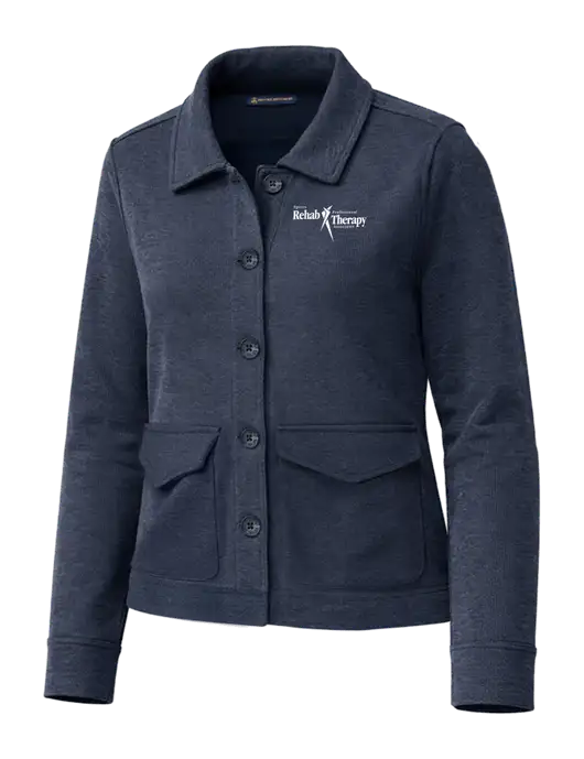 Brooks Brothers Womens Mid-Layer Dark Navy Heather Stretch Button Jacket w/Sports Rehab Logo