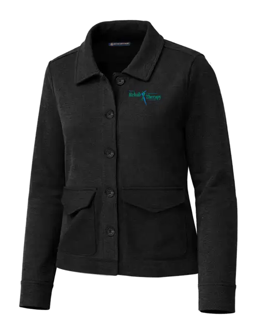 Brooks Brothers Womens Mid-Layer Black Heather Stretch Button Jacket w/Sports Rehab Logo